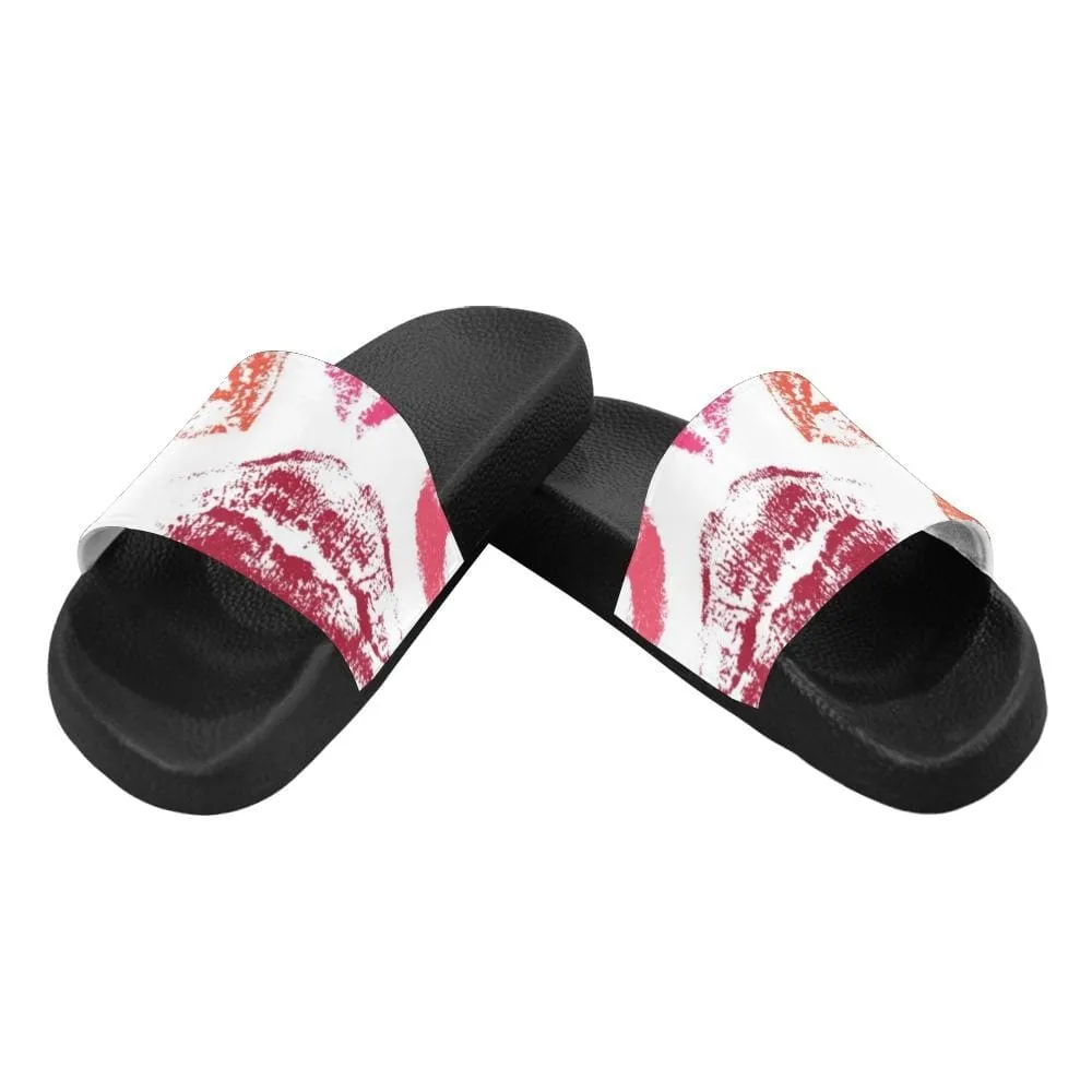 Womens Slides - Flip Flop Sandals - Lipstick Kiss Print by inQue.Style