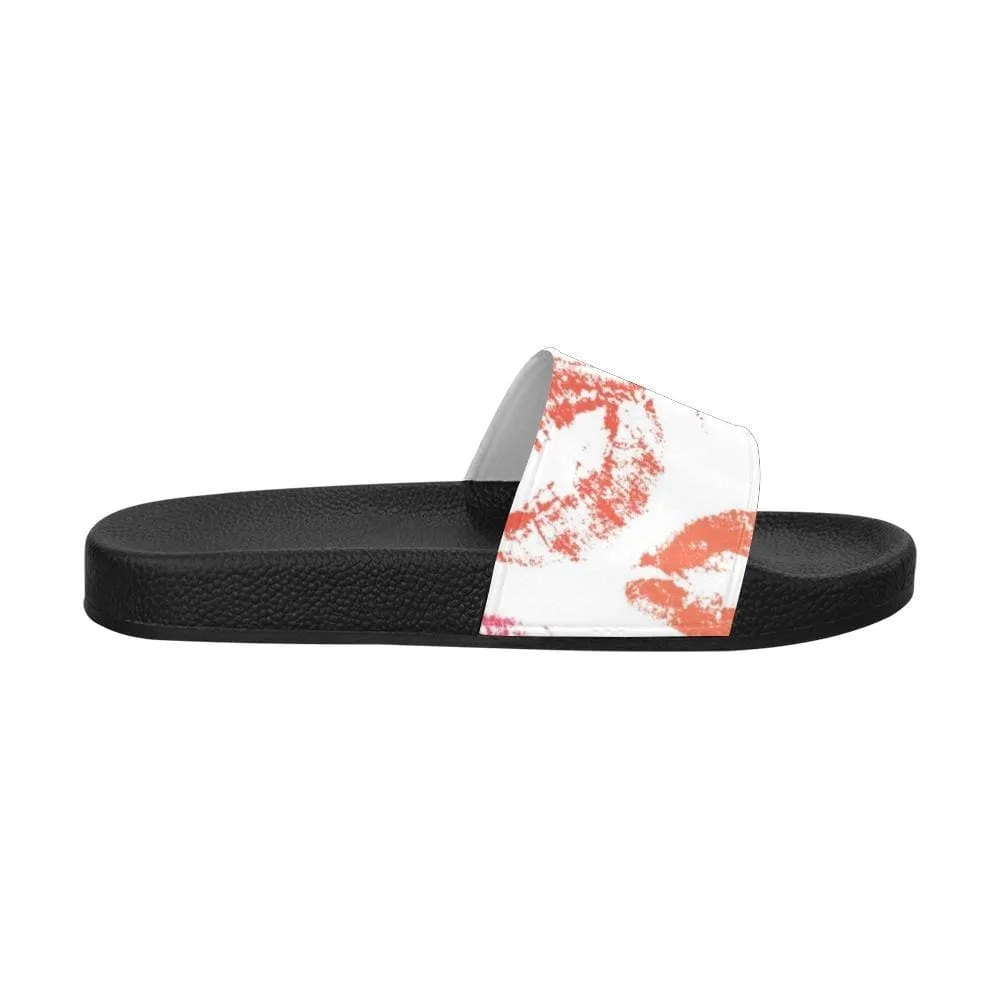 Womens Slides - Flip Flop Sandals - Lipstick Kiss Print by inQue.Style
