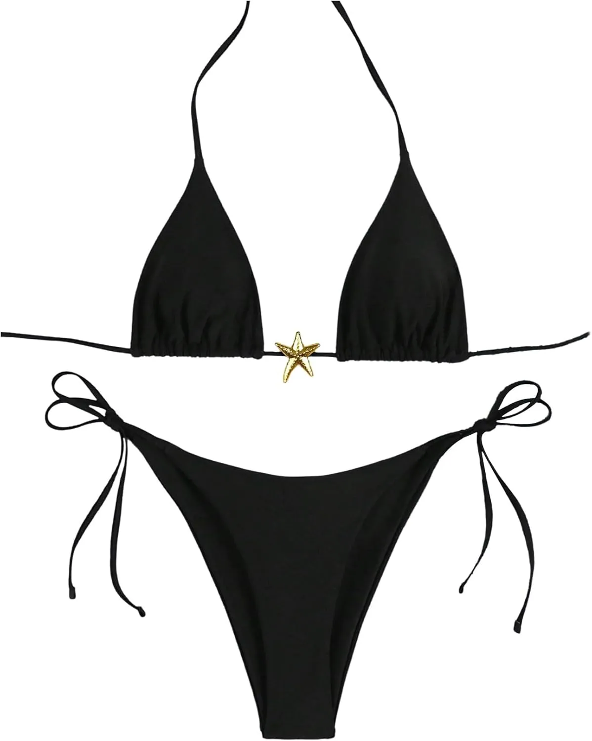 Women's Two Piece Bikini Set Star Decor Halter Triangle Swimsuit Tie Side Bathing Suit Beachwear