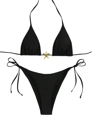 Women's Two Piece Bikini Set Star Decor Halter Triangle Swimsuit Tie Side Bathing Suit Beachwear