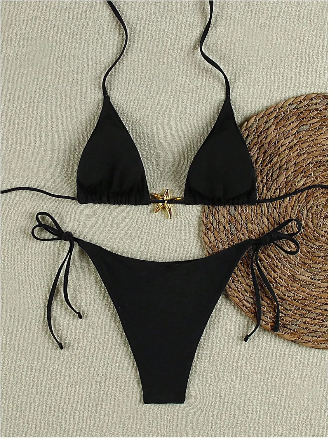 Women's Two Piece Bikini Set Star Decor Halter Triangle Swimsuit Tie Side Bathing Suit Beachwear
