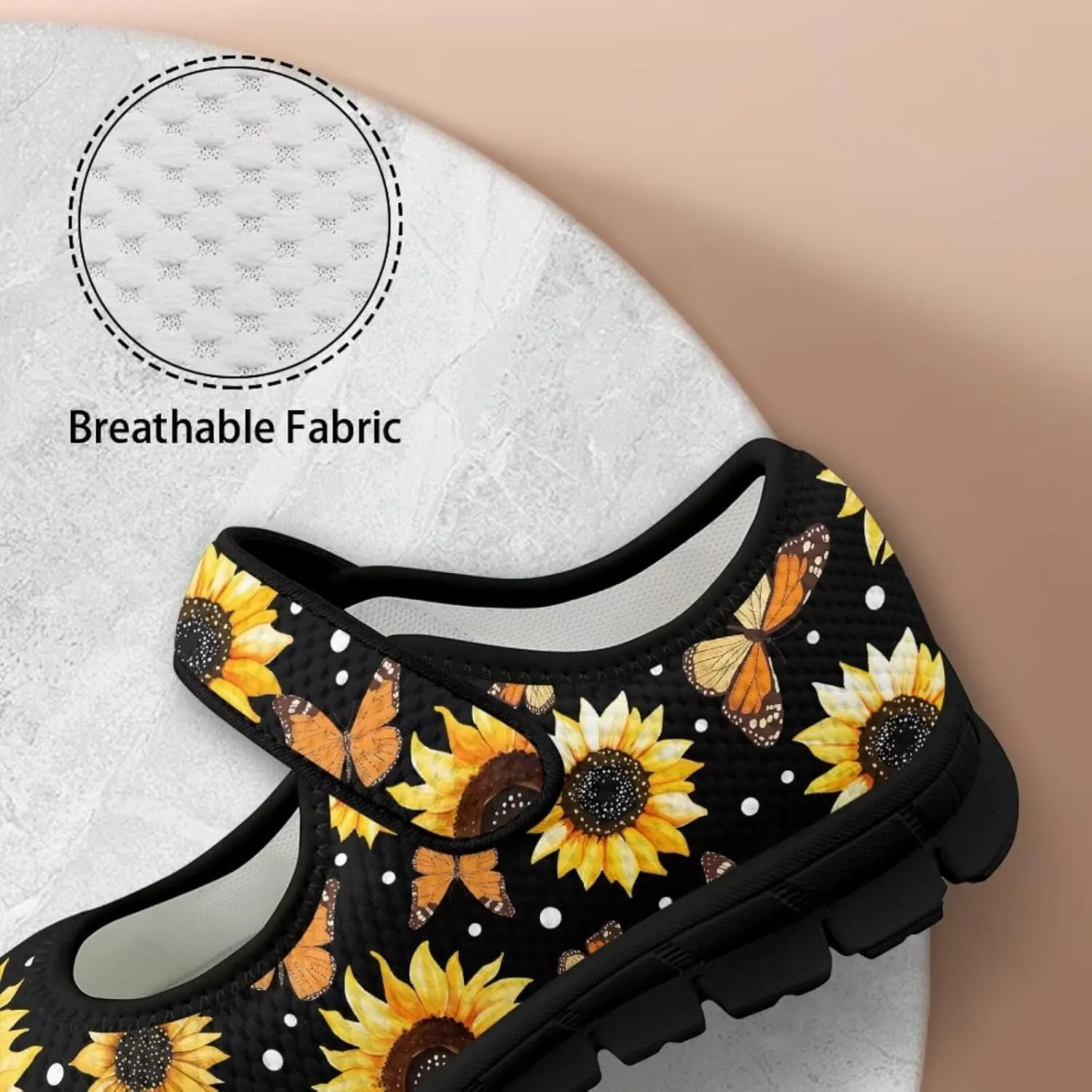 Womens Walking Shoes Breathable Mesh Casual Mary Jane Flats Non Slip Closed Toe Fashion Work Tennis Sneakers
