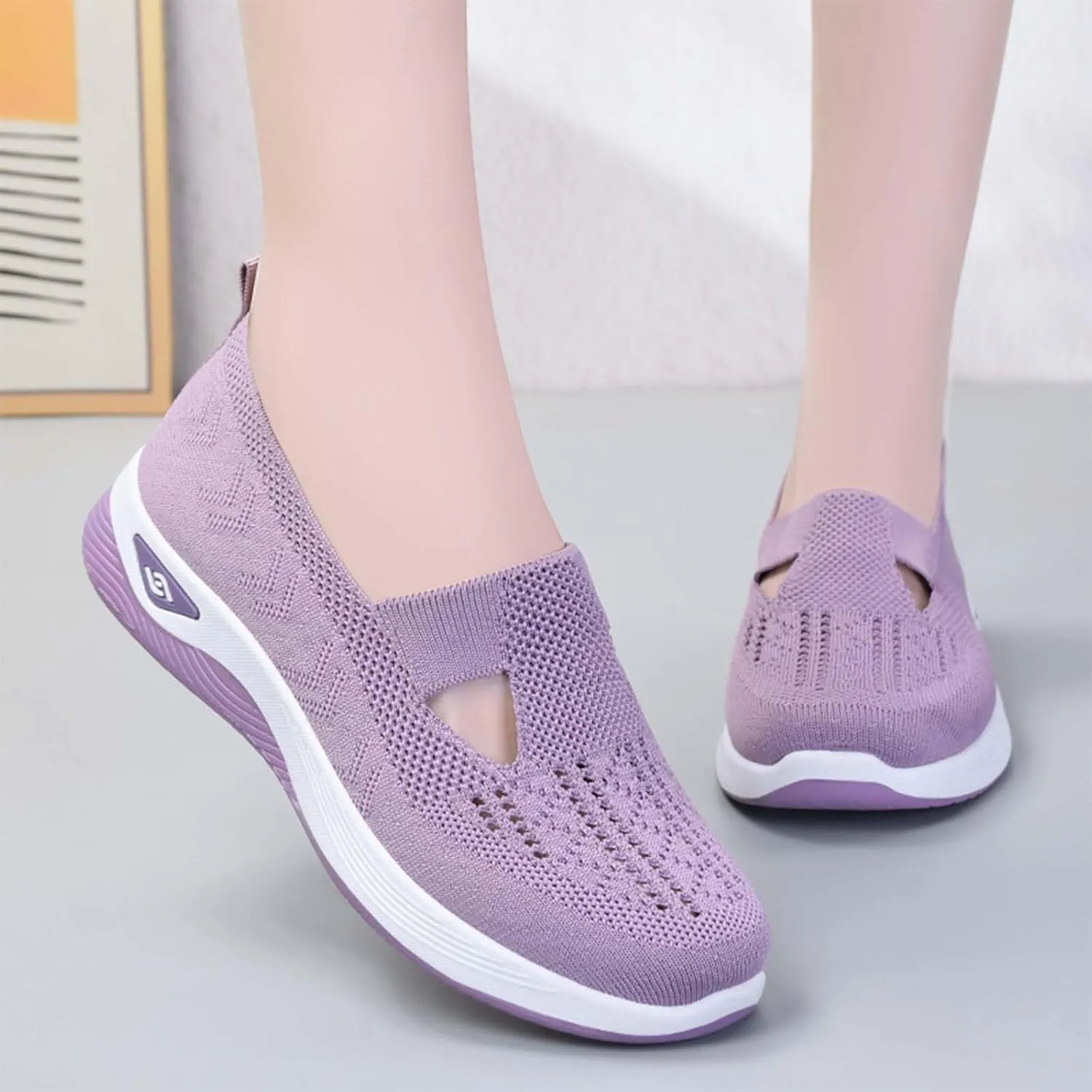 Women's Woven Orthopedic Breathable Soft Shoes Arch Support, Anti-Skid Sports Shoes