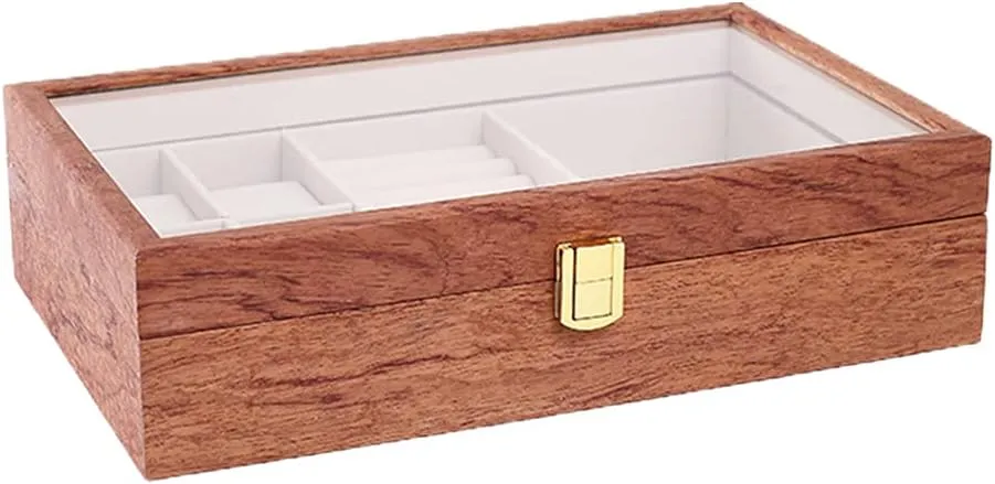 Wooden flip Cover Watch Storage Box Transparent Skylight Jewelry Box 4 Slots Watch Display Box Ring Necklace Jewelry Box Storage Box Accordion
