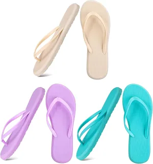 Xuhal 3 Pcs Women Girls Slim Flip Flops Colored Summer Casual Flip Flop Sandals Rubber Thong Style Cute Sandals for Women Shower