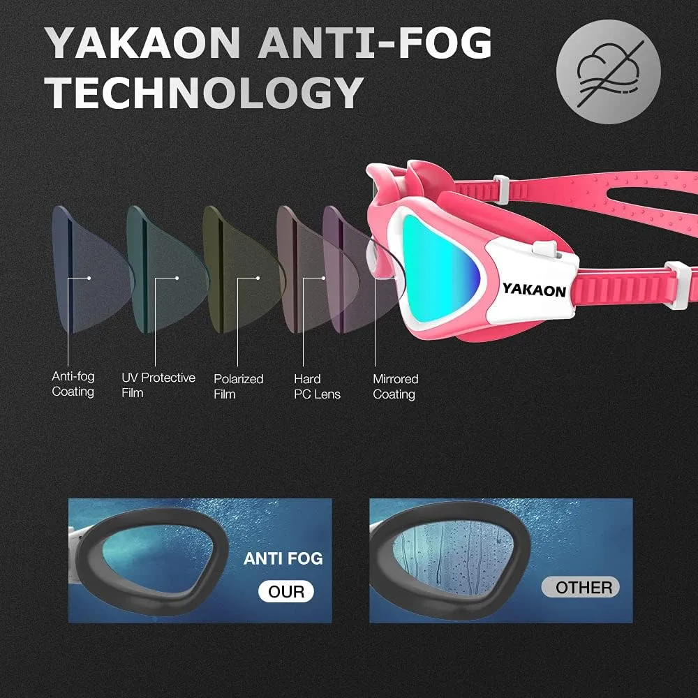 YAKAON Adult Swim Goggles for Men & Women, Anti-Fog Lenses & Leakproof Seal for Lap Swimming, Open Water, Pool
