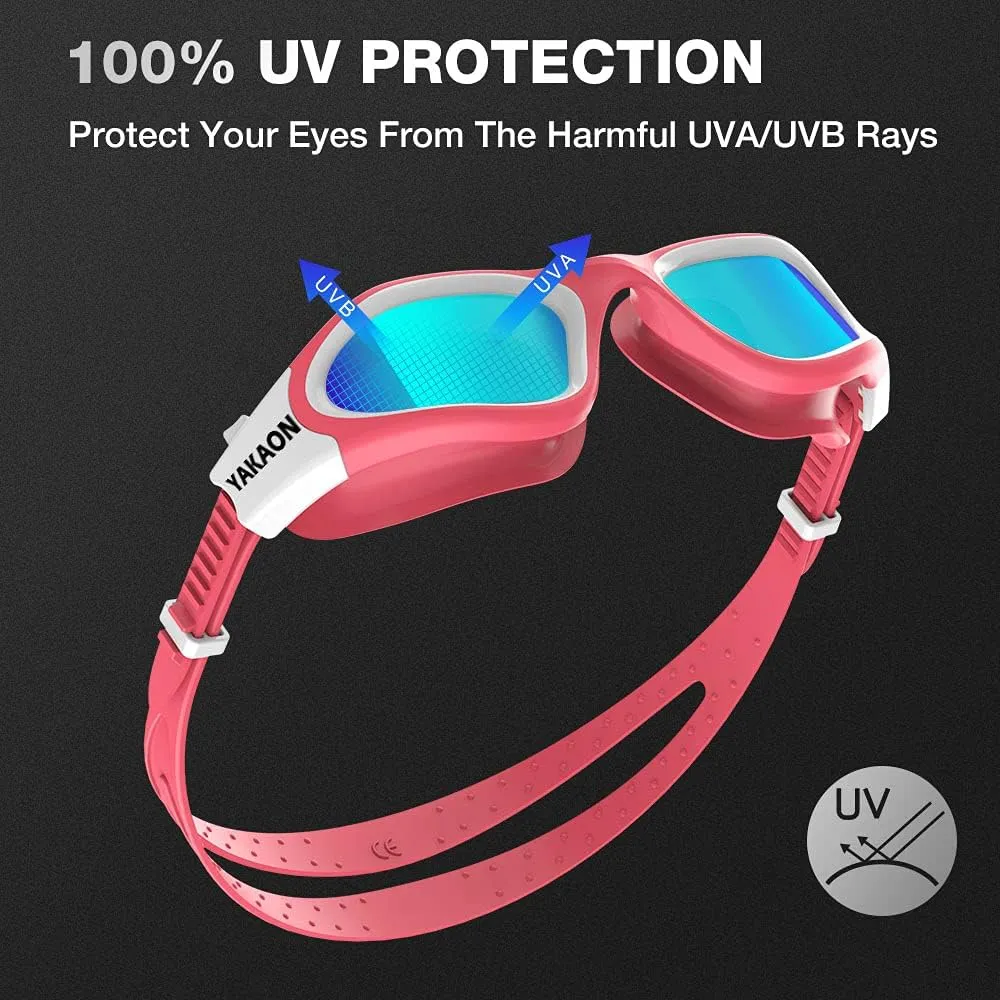 YAKAON Adult Swim Goggles for Men & Women, Anti-Fog Lenses & Leakproof Seal for Lap Swimming, Open Water, Pool