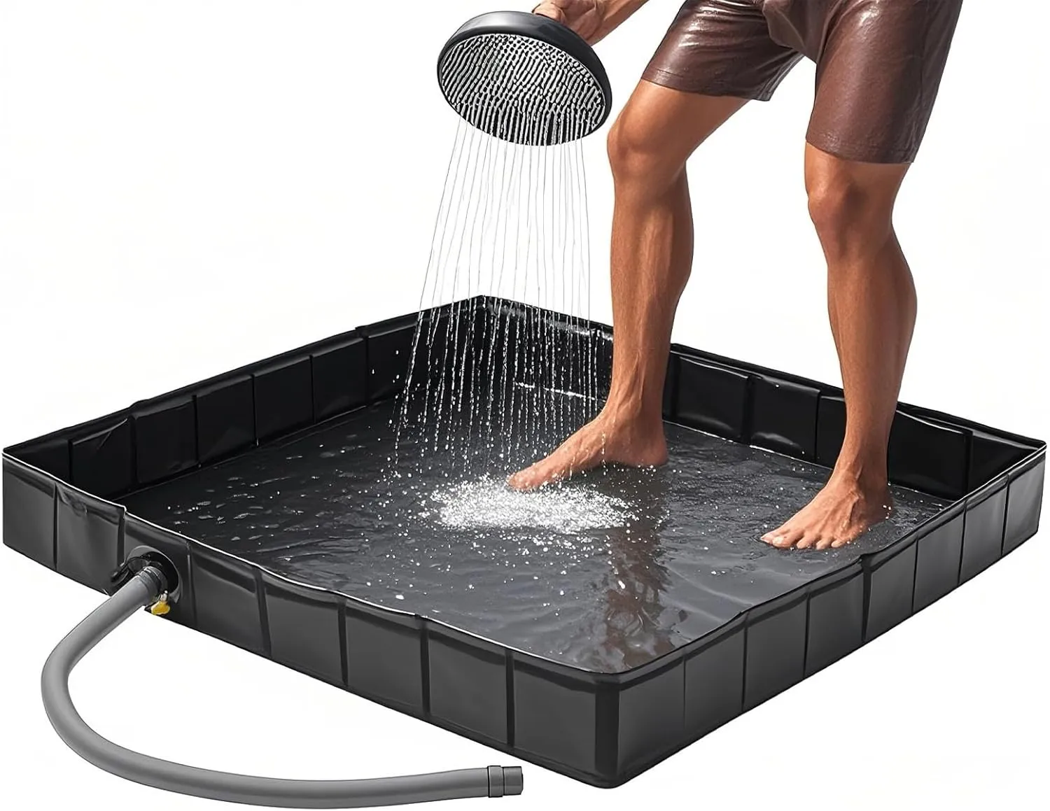 Ynotus 40″ Portable Camping Shower Base Collapsible Outdoor Shower Pan with Drain Hose and Clamp Shower Basin for Shower Tent Base, Wilderness Camping, Rv, Temporary Shower Stall, Bathing Pets.