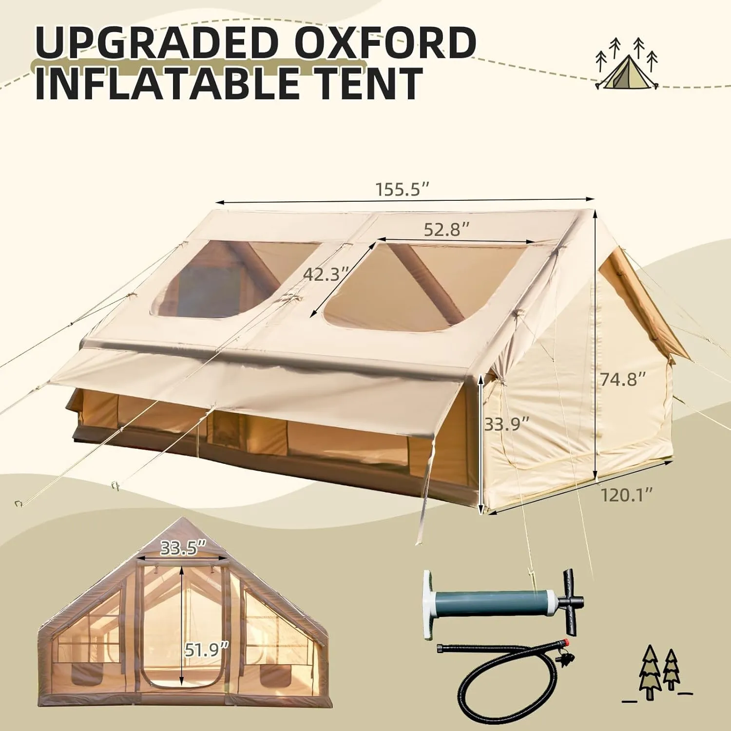 YOLENY Classic Inflatable Camping Tent for 6-12 Person, 4 Season Blow Up Tent with Mesh Windows & Pumps