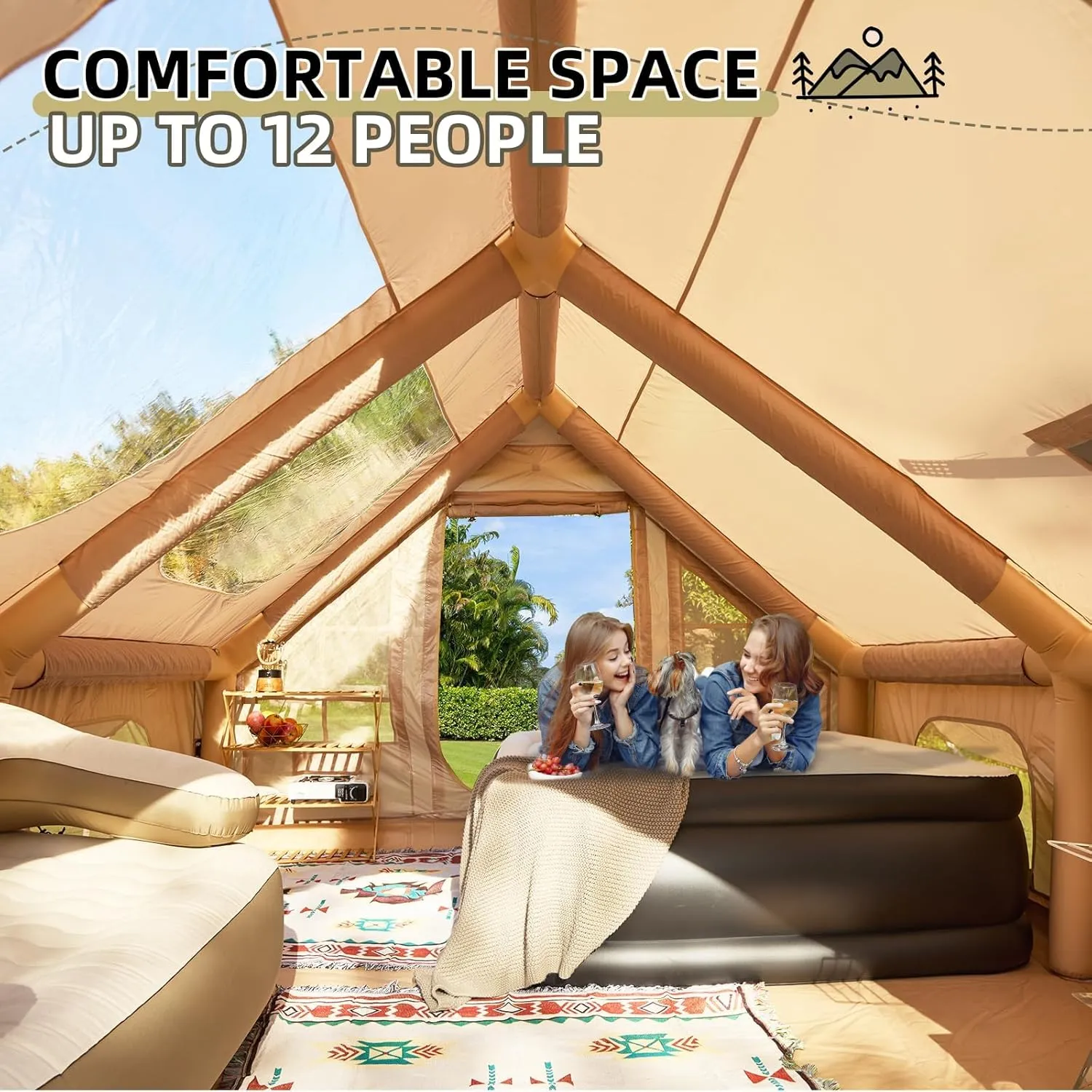 YOLENY Classic Inflatable Camping Tent for 6-12 Person, 4 Season Blow Up Tent with Mesh Windows & Pumps