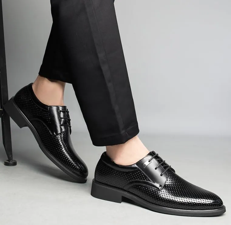 YZABEL Men's Patent Leather Oxford Dress Shoes, Pointed Toe Lace Up Business Casual Shoes, Summer Breathable Hollow for Formal and Everyday Wear