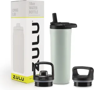 ZULU Base 18oz Kids Stainless Steel Water Bottle with 3 Lids- Straw, Chug, Twist | Double Walled and Vacuum Insulated Metal Thermos | Fits Car Cupholder, Built in Carry Loop, Dishwasher Safe, Sage