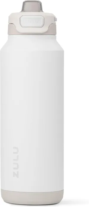 ZULU Powerfill Pro 40oz Stainless Steel Water Bottle with Quick Fill Lid, Triple Walled Vacuum Insulated Metal, Leak Proof Locking Lid, Sip and Chug, Reusable BPA Free, White