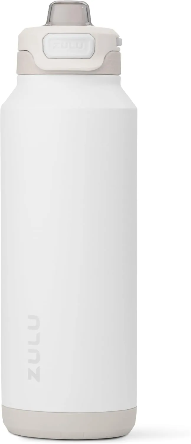 ZULU Powerfill Pro 40oz Stainless Steel Water Bottle with Quick Fill Lid, Triple Walled Vacuum Insulated Metal, Leak Proof Locking Lid, Sip and Chug, Reusable BPA Free, White