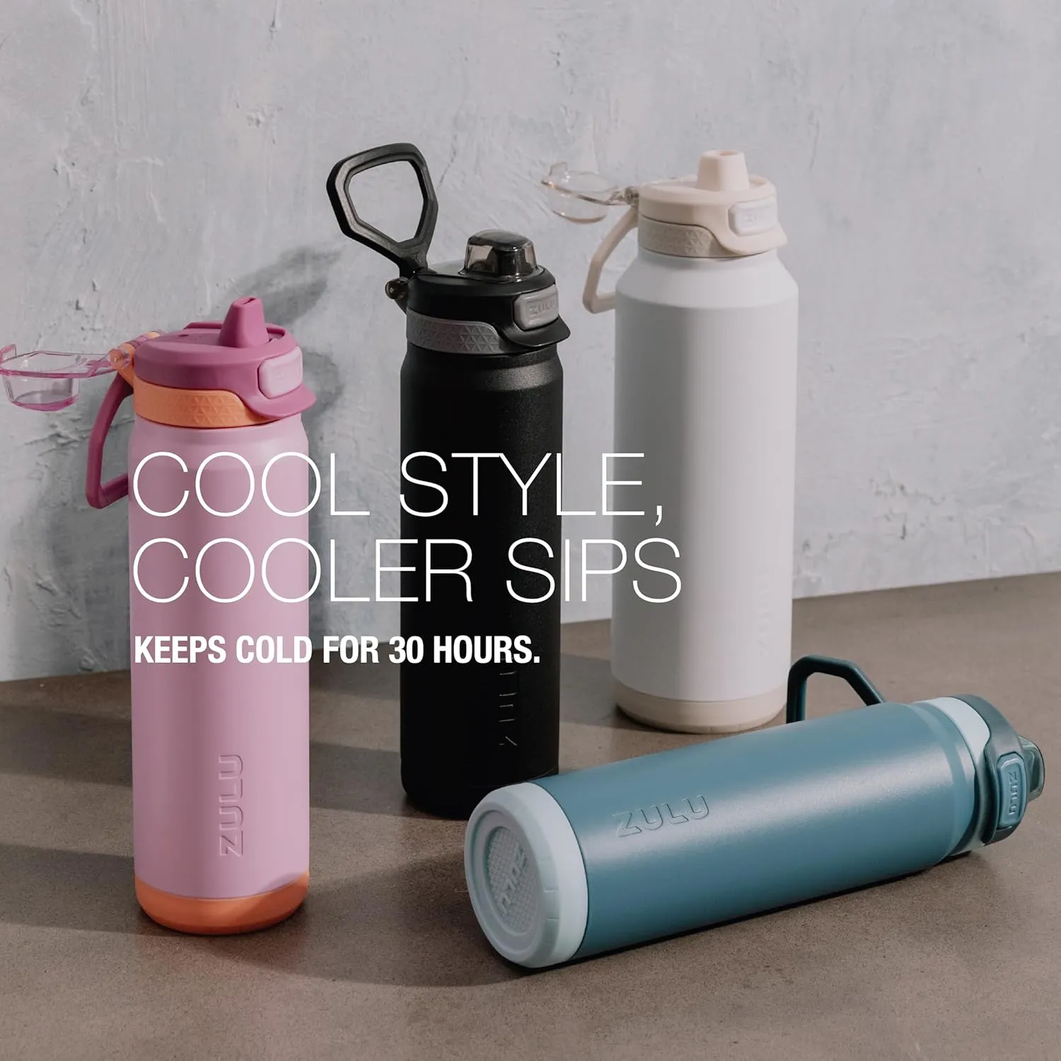 ZULU Powerfill Pro 40oz Stainless Steel Water Bottle with Quick Fill Lid, Triple Walled Vacuum Insulated Metal, Leak Proof Locking Lid, Sip and Chug, Reusable BPA Free, White